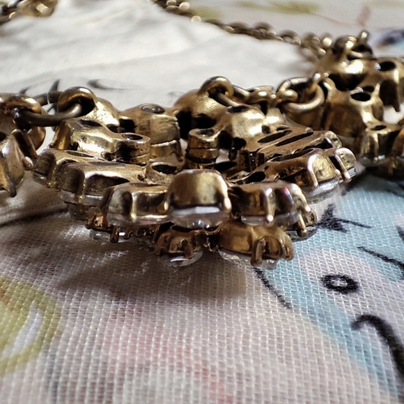 J. Crew Oxidized Brass Tone Clear Stone Statement Necklace High Dome Style - Picture 11 of 13